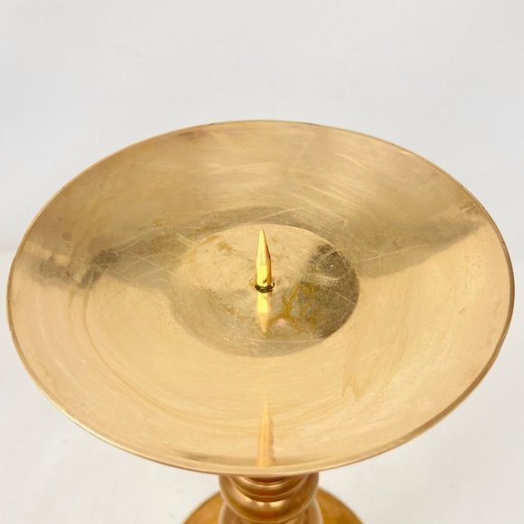 Candleholder Vintage Large Heavy Solid Brass Rustic Boho Country Pillar Style - Picture 7 of 9